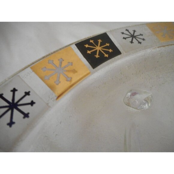 Vintage MCM Inland Glass Meat Platter Tray Atomic Tree of Life Starburst Gold - Picture 4 of 5
